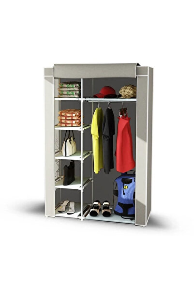 Home Dzgn Home Tek Yandan Raflı Metal Bez Dolap Gardrop-Gri