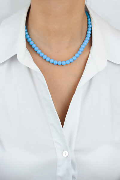Pridza قلادة كلاسيكية من الخرز الزجاجي الأزرق