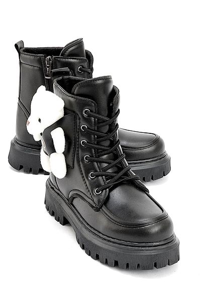 Onlo Ayakkabı Onlo Shoes YP.1800 Μαύρες μπότες για κορίτσια με φερμουάρ και αρκουδάκι
