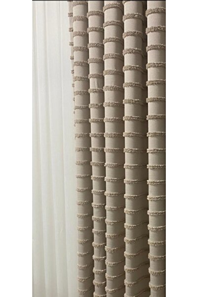 CEMRE Rüyaper Fon Püsküllü Koyu Bej 1. Kalite Keten 1/3 Sık Pile (TEK KANAT)