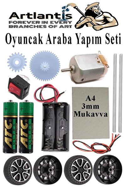 Artlantis Oyuncak Araba Yapım Seti 1 Paket Plastik Tekerlek Deney İçin 2 Adet Metal Şaft Proje Deney Seti Dc M