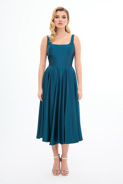Carmen Rochie de seară din satin midi decoltată cu spatele petrol