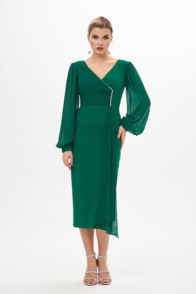 Carmen Βραδινό φόρεμα με μακρυμάνικο Crepe Plus Size