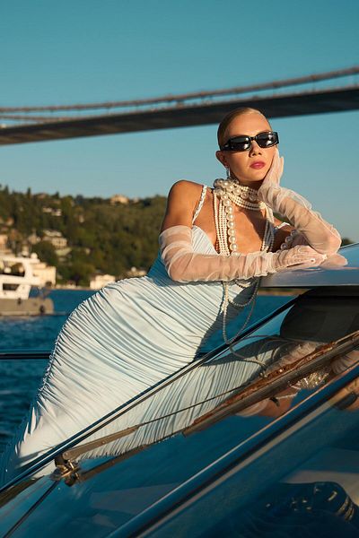 Carmen Rochie de seara Venezia cu bretele stranse albastre