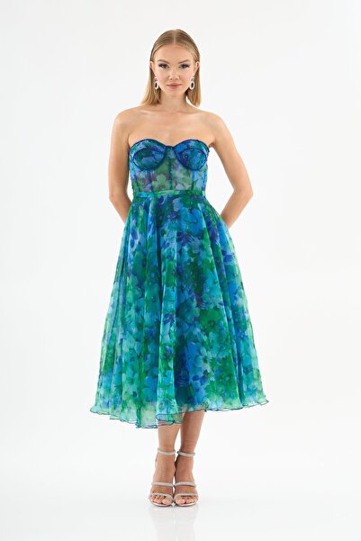 Carmen Saks Empirme Straplez Midi Abiye Elbise