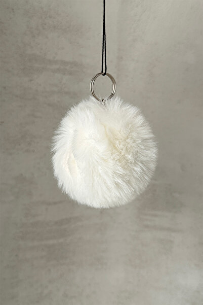 Serenita Mare Beyaz Tüylü Peluş Pofuduk Ponpon Kürk Puf Top Ev Ofis Araba Tel...