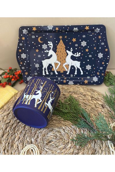 Den Tasarım Hediyelik New Year and Deer Themed Mug and Mini Presentation Tray