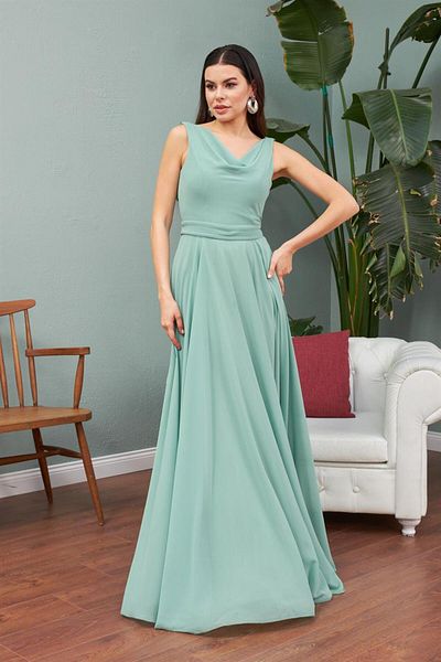 Carmen Çağla Chiffon Off-Neck Langes Abendkleid und Einladungskleid