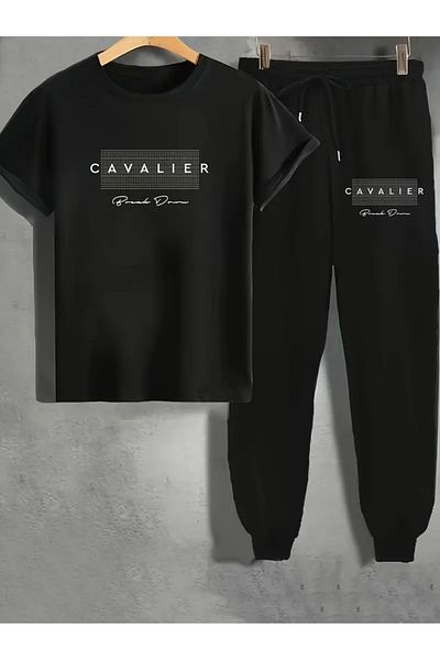 Elfa Tekstil تي شيرت مطبوع من CAVALIER - تي شيرت رياضي برقبة دائرية وسفل علوي