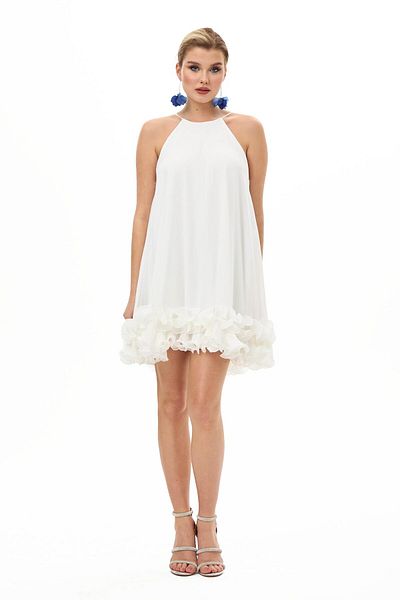 Carmen Fustă ecru Rochie de seară scurtă din sifon cu flori