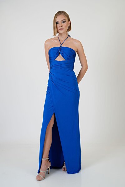 Carmen Saks Halter Slit Sandy večerní šaty
