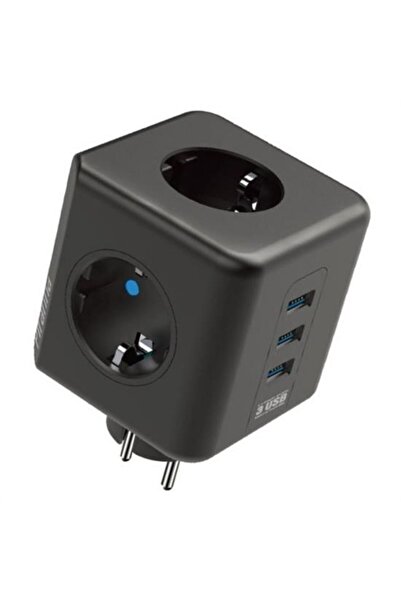 Hangora BUFFER® Heat Resistant Cube Socket with Thermal Current Protection and Child Protection 3 Socket Inputs 3 USB Inputs