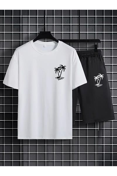 Elfa Tekstil Μπλουζάκι Island Printed - Jogger T-shirt Crew Neck Σετ φόρμας με κάτω μέρος