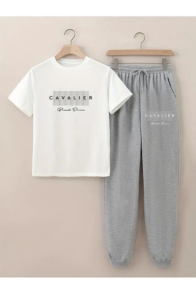 Elfa Tekstil تي شيرت مطبوع من CAVALIER - تي شيرت رياضي برقبة دائرية وسفل علوي