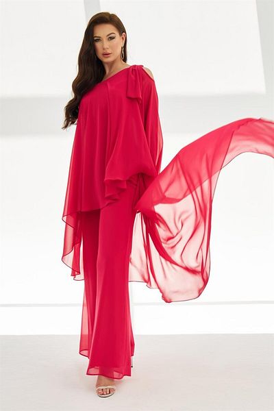 Carmen Fuchsia Chiffon Single Sleeve Long Jumpsuit