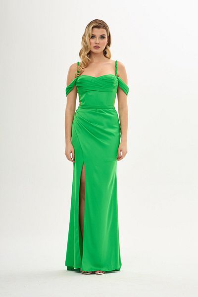 Carmen Rochie de seara din satin cu bretele verde fistic