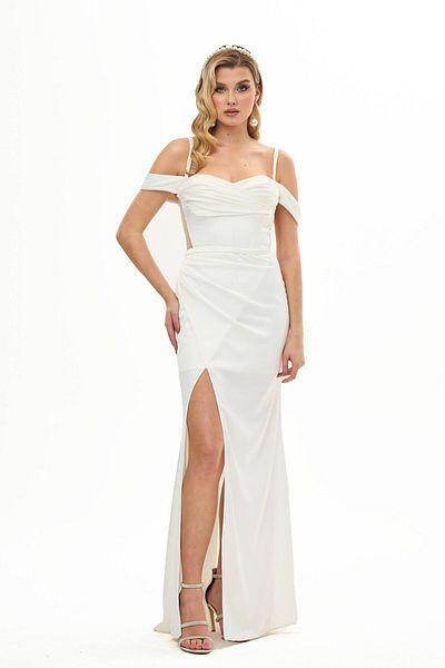 Carmen Rochie de mireasa din satin cu bretele ecru