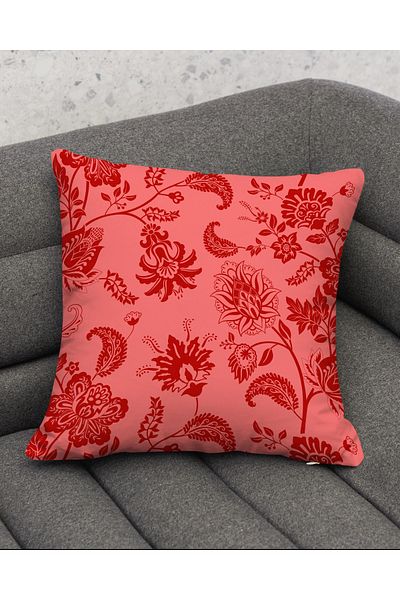 Hayal Dekoratif Red Pink African Ethnic Elephant Pattern Digital Printed 4-Piece Seat Pillow Throw Pillow Cover Set