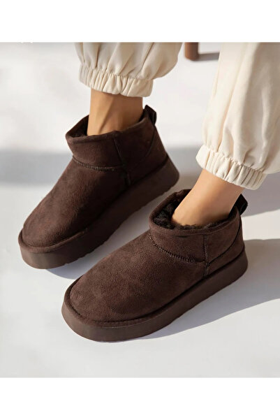 Genel Markalar Mini Kahve Süet İçi Kürklü Kalın Taban Kadın Bot