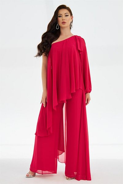 Carmen Fuchsia Chiffon Single Sleeve Long Jumpsuit
