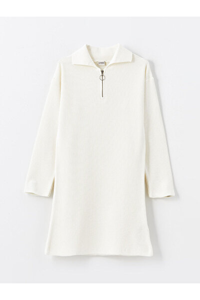 LC Waikiki Трикотажна рокля за момиче с поло деколте с дълъг ръкав