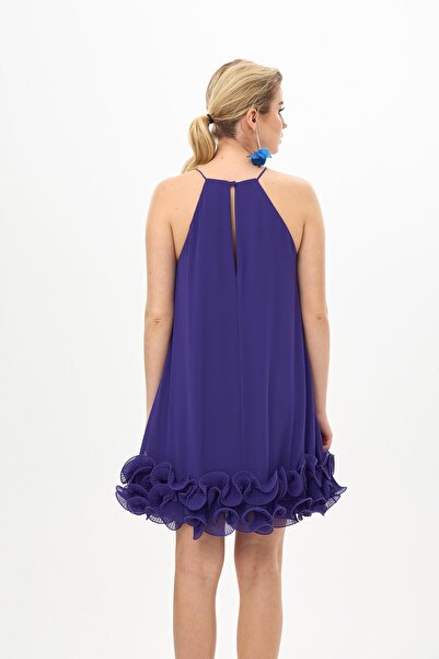 Carmen Μωβ φούστα Floral κοντό βραδινό φόρεμα από σιφόν