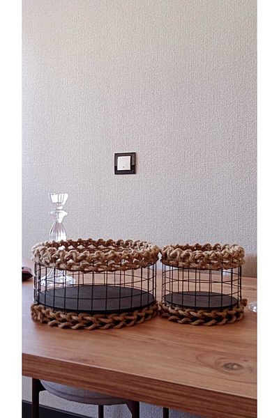 Egindra 2-Piece Wicker Natural Jute Wood Black Base Basket-Organizer