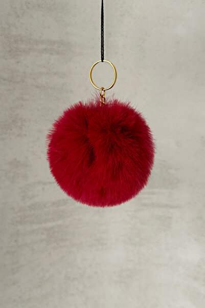 Serenita Mare Koyu Kırmızı Tüylü Peluş Pofuduk Ponpon Kürk Puf Top Ev Ofis Ar...