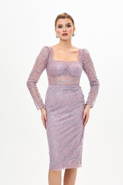 Carmen Rochie de seară midi cu mâneci lungi lavandă