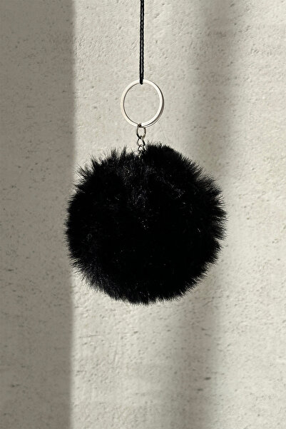 Serenita Mare Siyah Tüylü Peluş Pofuduk Ponpon Kürk Puf Top Ev Ofis Araba Tel...