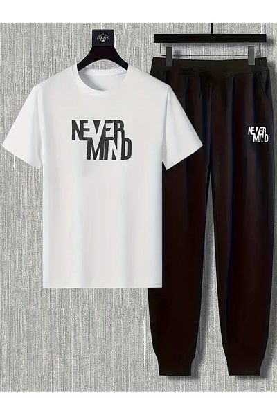 Elfa Tekstil NEVER MIND Μπλουζάκι με στάμπα και μπλουζάκι Jogger - Σετ φόρμας με λαιμόκοψη