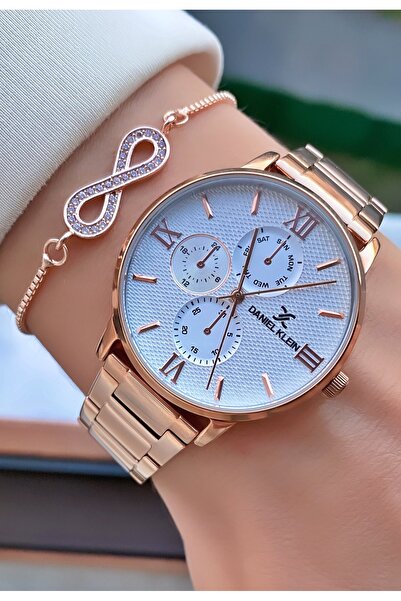 Daniel Klein ساعة يد نسائية بلون ذهبي وردي - سوار