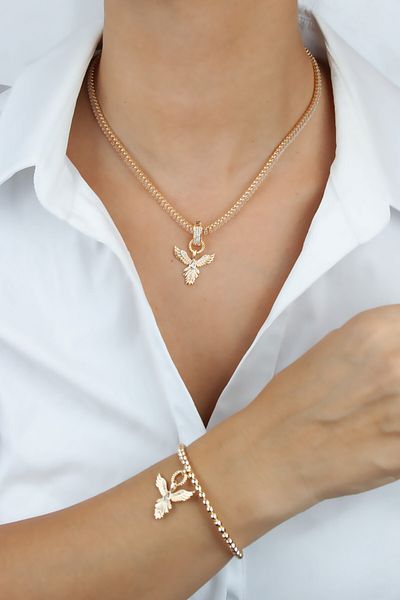 Liveyn Design Baguette Zircon Stone Phoenix Bird Figure Necklace Bracelet Set