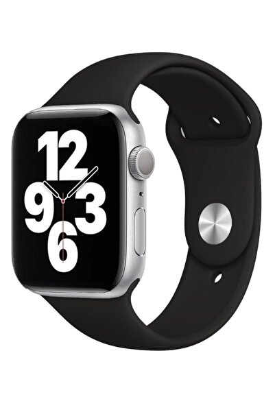 Quse Apple Watch 46/45/44mm & Series 1-3 42mm ile Uyumlu Silikon Kordon – Siy...