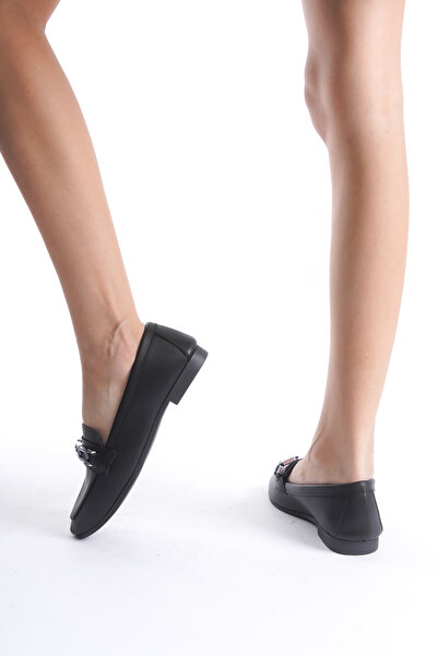 Ayakkabı Podyumum '' SEÇİL '' SİYAH CİLT GÜNLÜK DÜZ TABAN TOKALI MASKÜLEN LOAFER YENİ SEZON