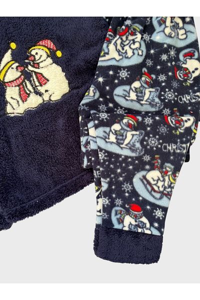Fil Kids Set de pijamale de iarnă cu mâneci lungi cu imprimeu pinguini drăguți bleumarin pentru fete