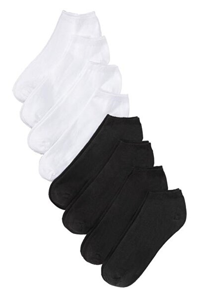 dm del more 8 Pack Women's Black and White Combed Cotton Booties Socks 8 Pairs
