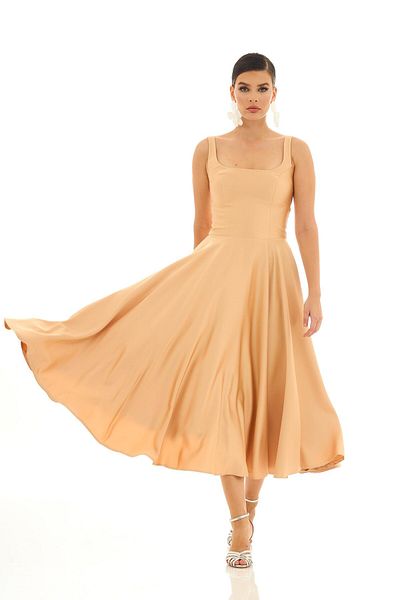 Carmen Rochie de seară midi din satin bej - Rochie decoltată la spate