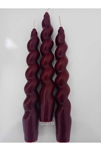 qosrix 3'lü Bordo Italyan Burgulu Şamdan Soya Mumu Doğal Kokulu Uzun Çubuk Ko...