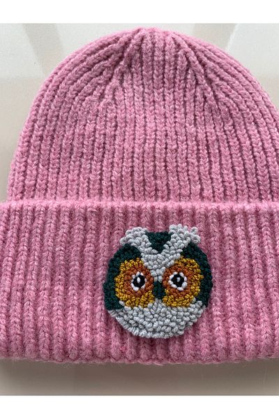 byebruketenci Pink Wool Kids-Youth Beret Owl Punch Figured Gift