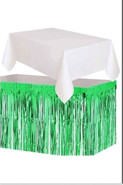 PartAntalya مفرش طاولة بلاستيكي أبيض وتنورة طاولة معدنية خضراء