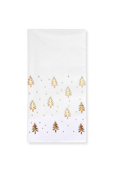 Story 40X40 cm Gold Leaf Christmas Pine Trees Patterned 16-Piece White Colored Paper Napkins