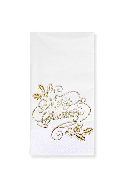 Story 40X40 cm Gold Leaf Merry Christmas Patterned 16 Pieces White Colored Paper Napkins