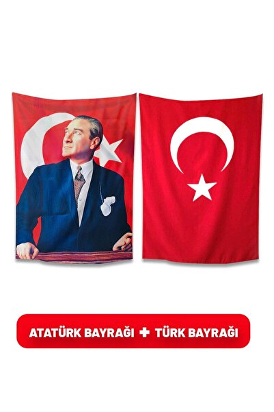 ÇELİKONLİNE Atatürk Posteri Ve Türk Bayrağı Raşel Kumaş 150x225