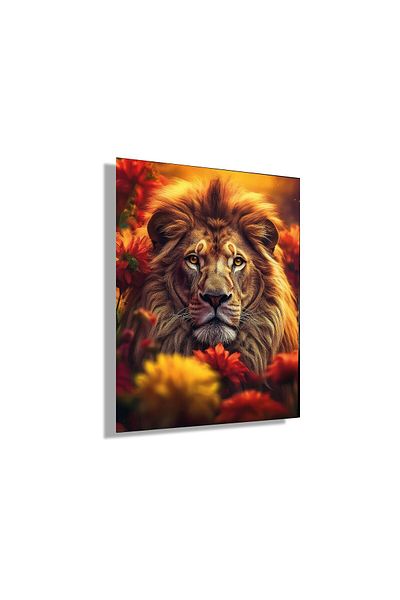 GAAGART Tempered Real Glass Painting Orange Red Flowers Inside Lion