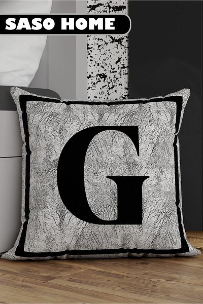 SasoHome Husă de pernă cu litera gri - litera G - fundal gri Husă de pernă decorativă cadou