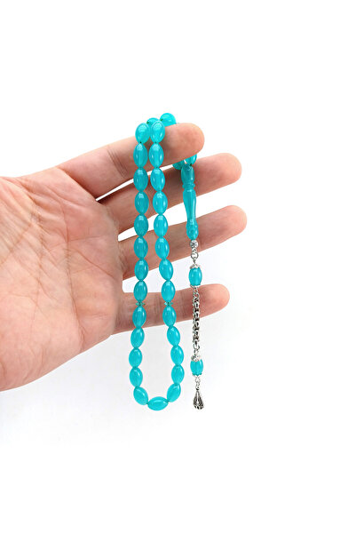 Selderesi Turkuaz Renk Arnavut Zincir Püsküllü Toz Kehribar Tesbih