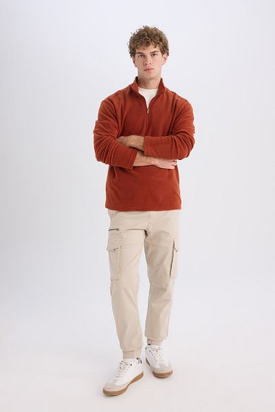 DeFacto Πορτοκαλί φλις φούτερ Cold Proof - Stand Collar, Zippered, Regular Fit Y3996azns