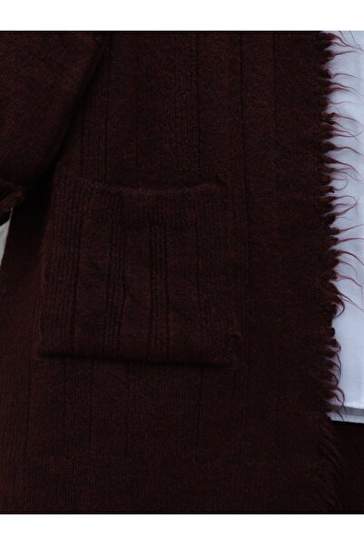 Modamorfo Claret Red Knitwear Cardigan with Pockets and Tassel Detail