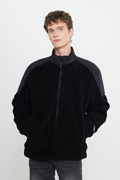 Lee Relaxed Fit Geniş Kesim Fermuarlı Omuz Detaylı Siyah Sherpa Ceket